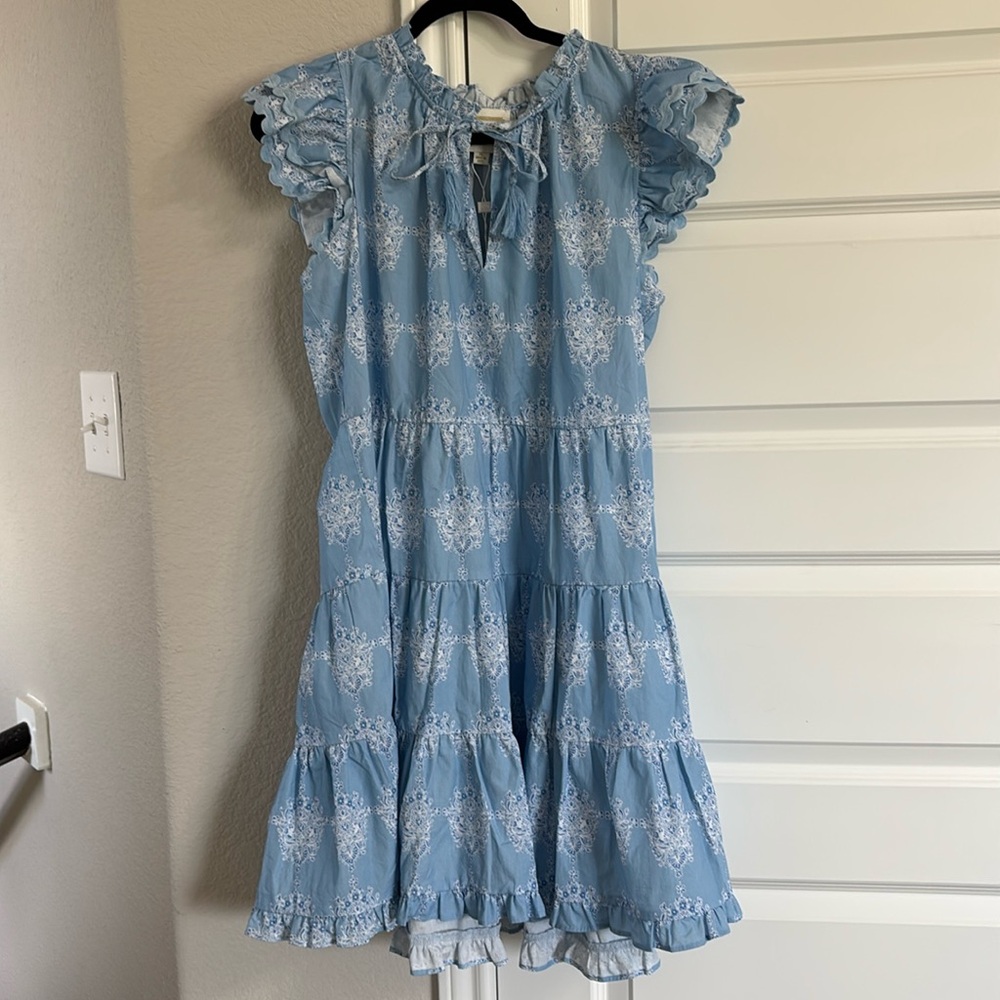Sail to Sable Ruffle Neck Dress w/ Tassels - Medallion Floral